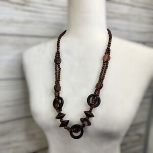 Vintage Bohemian Tribal Wooden Circle Necklace Casual Gypsy
